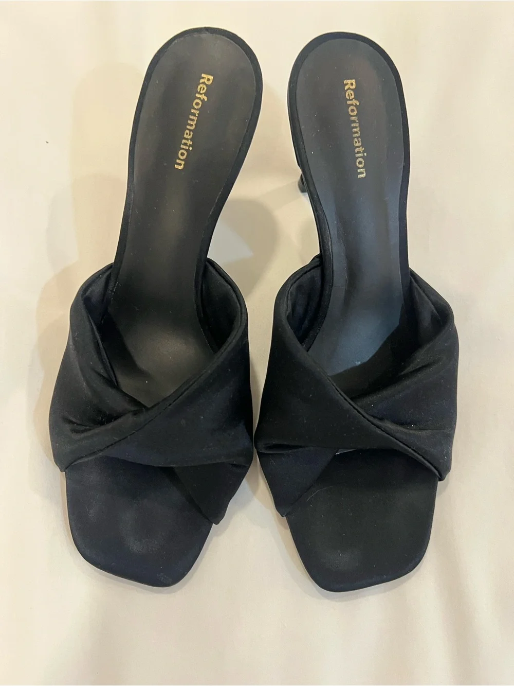 Reformation Gracie Twist Satin Kitten Heels - worn once